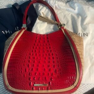 Brahmin Red and Tan Croc-Embossed Leather Bag